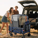 LEVELEVE 400lb Capacity 2-in-1 Folding Wagon - All-Terrain Wheels w/Brakes + Side Pockets | Heavy Duty Utility Cart for Camping, Shopping, Sports