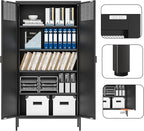 Metal Storage Cabinets with 4 Adjustable Shelves，Black Metal File Cabinet, 71'' Steel Storage for Home & Office, School,Kitchen Pantry,Tool Cabinet，Garage, Black