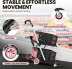 Collapsible Shopping Cart, 8-in-1 200LBS Multi Functional Utility Cart with 2 Storage Crate,Adjustable Handle Grocery Cart on Wheels for Shopping/Warehouse/Office/Supermarket