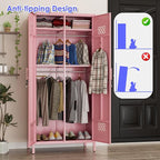 Aobabo Metal Wardrobe Cabinets with Lock, 2 Door Metal Closet wtih 4 Adjustable Shelves and 2 Hannging Rod, Lockable Locker Cabinet, Storage Locker for Home, Office,Pink, Assembly Required