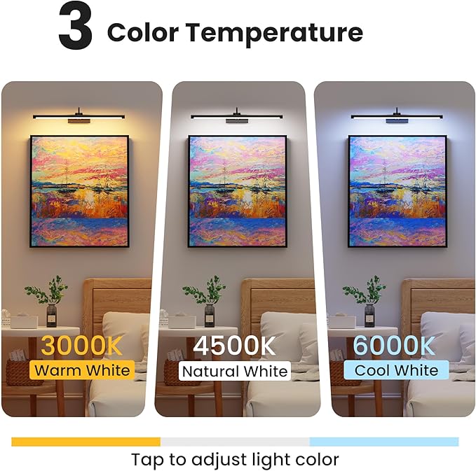 2 Pack Light for Pictures on Wall Black 8000mAh - 24" Cordless Battery Powered Wall Mount Sconce with Dimmable Remote for Oversized Artwork & Gallery