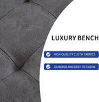 JIEXI 45.3'' Upholstered Quality Cloth Fabrics Bench with Metal Leg, Button Tufted Design Footstool, Waiting Bedroom Room Reception Bench, Office Chair, for Entryway and Kitchen