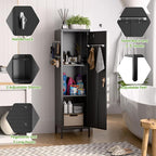 Aobabo Metal Locker, 54" H Metal Storage Locker for Employees, Lockable 1 Door with Towel Rack and 2 Side Pegboards with Hooks for School Office Gym Home, Assembly Required (Black)