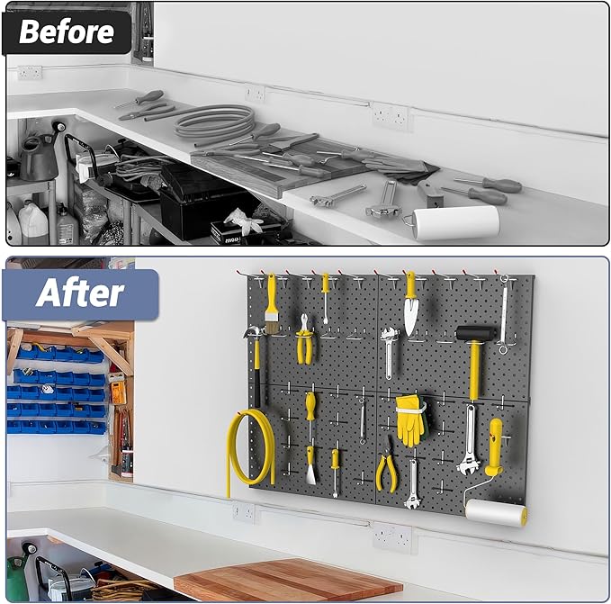 WALMANN 4-Pack 12"x16" Metal Pegboard Panels for Garage, Tool Organizer Pegboard for Pegboard Hooks - Compatible with 1/8" & 1/4" Hooks(Black)