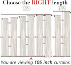 XTMYI 50 Inches Wide 105 Inches Long Country Curtains for Living Room,Sheer Linen Shabby Chic Curtains for Bedroom Oatmeal