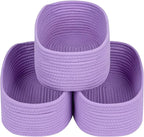 CubesLand Small Storage Baskets for Shelves, Closet Organization Storage Bins Empty Gift Basket 3 Packs Baby Nursery Woven Baskets for Organizing, Rectangular Clothes Closet Shelves Baskets Purple