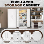 Incbruce 72” Metal Storage Cabinet, Locking Tall Steel Storage Cabinet with 2 Doors and 4 Adjustable Shelves for Garage, Home, Office (White)