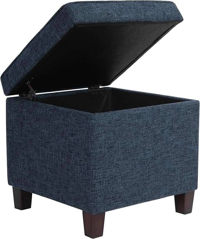 HomePop Square Tufted Storage Ottoman - Textured Navy, Small