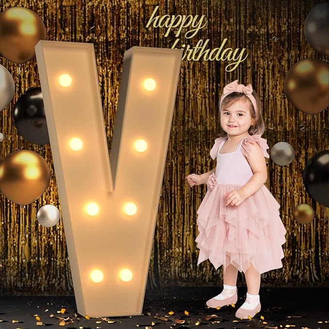 Marquee Letters 3 Feet Tall, 3FT Large Light up Letters V, Big Sign V with Warm White Light for 15th XV Birthday Wedding Proposal Engagement Graduation Party Backdrop Decorations