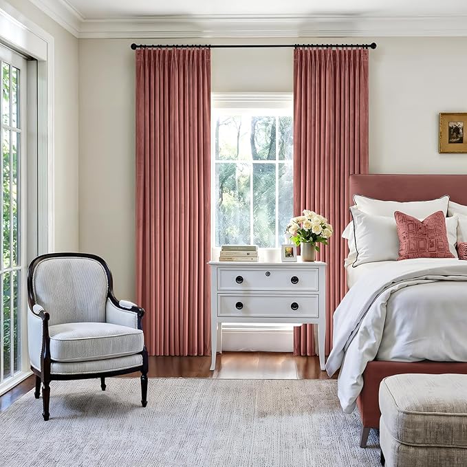 MIULEE Dusty Rose Velvet Curtains 84 inches Long, Pinch Pleated Blackout Drapes with Hooks, Thermal Insulated Pinch Pleat Panels for Bedroom Living Room, 2 Panels