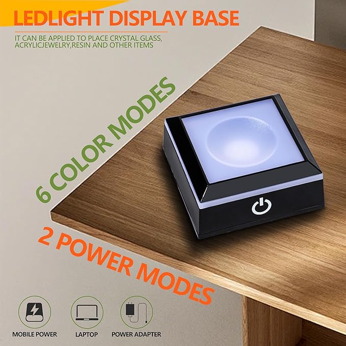 ZEERSHEE 2.5*1.5inch Multicolor LED Light Base, 6 Lighting Mode Color Change Square Display Light Base for 3D Crystal Art and Glass Ball Resin Figurine Battery/USB Power