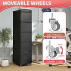 5 Drawer File Cabinet with Wheels,Metal Mobile Filing Cabinets with Lock,Black Vertical File Cabinet for Home Office,Heavy Duty Storage Cabinet for A4/Letter/Legal Size File,Assembly Required