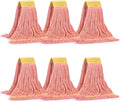 Matthew Cleaning Commercial Mop Head Replacement, 5 Inch Wide Headband, Looped End Cotton Blend String Wet Mops for Floor Cleaning, 18 oz Medium, 6-Pack Orange