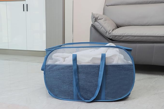 Pop Up Laundry Hamper，with Durable Handles collapsible laundry basket，Easy to Open and Fold for college Dorm,kids room，travel (2 blue)…