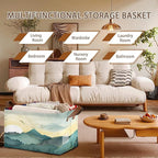 Sun Mountains Storage Basket Large 17x11.5x10.5 Inches - Collapsible Fabric Organizer Bin with Handles for Living Room, Bedroom, Blankets - Decorative Hamper with Scenic Mountain Design - Single Pack