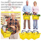 12 Pcs Shopping Baskets 20 L Plastic Store Retail Baskets with Handles 16.9 * 11.8 * 9.1 Inches for Market Grocery Supplies Thrift Convenience Storage(Yellow)