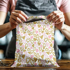 12x15 (50) Pink and Gold Hearts Valentine's Day Designer Poly Mailers Waterproof Self Sealing Tear Resistant Polymailers Large Shipping Envelopes Premium Printed Bags For Small Businesses