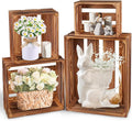 4 Pieces Decorative Wood Crates for Party Display, Large Rustic Farmhouse Wooden Nesting Storage Crates with Handles for Wedding Birthday Home Party Decoration