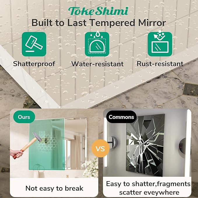 TokeShimi 36x36 Beveled Mirror Frameless Tempered, Rectangle Bathroom Mirror with 1" Beveled Edge, Shatterproof Bathroom Vanity Mirrored Wall Mounted for Living Room, Entryway, Restroom