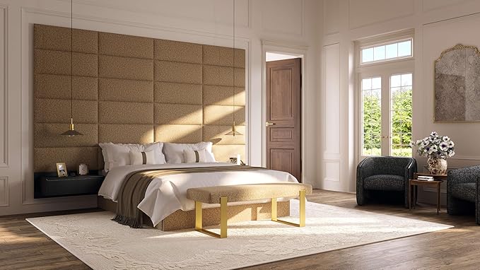 VANT Upholstered Bed Bench - Vintage Leather Cognac - Burnished Brass - Contemporary Modern, Bedroom Bench Seat, Hallway, or Entryway