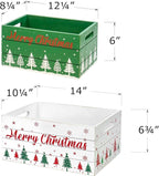 Red Co. Set of 2 White and Green Decorative Nesting Wooden Merry Christmas Storage Crate Organizers with Red Lettering
