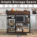 Kitchen Island with Storage,Industrial Kitchen Island on Wheels,Rolling Kitchen Island Cart with Power Outlet,Modern Island Table for Kitchen with Drawers,Shelves and Baskets,Rustic Brown