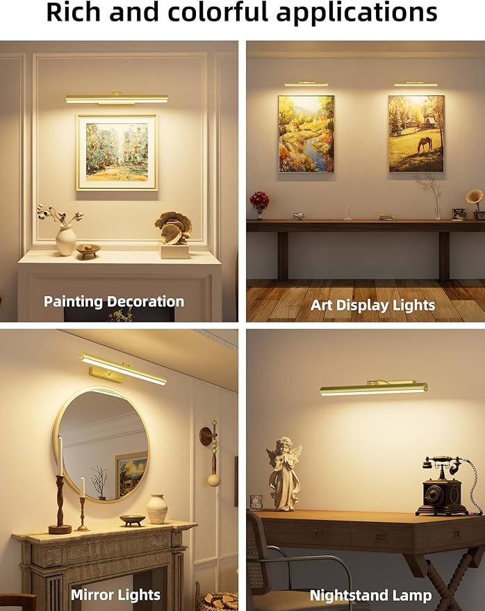 VOLISUN 16 inch Picture Lights for Wall, Rechargable Picture Light Battery Operated, 3 Color Temperatures Cordless Picture Light with Remote, Art Light for Paintings, Gallery, Portrait, 1 Pack (Gold)