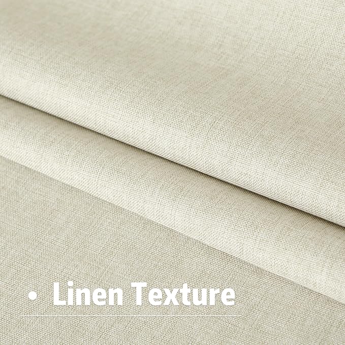 DUALIFE 100% Blackout Linen Cream Beige Curtains 84 Inch for Living Room Darkening, Bedroom Linen Drapes 84 Inches Long Rod Pocket/Back Tab Heat Blocking Bohemian Pleated Window Curtain(50"x84"x2)
