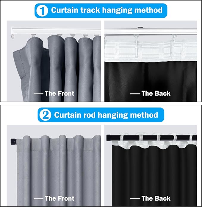 Room Divider Curtains Total Blackout Privacy Curtain Panel Room Thermal Insulated Noise Reduction Curtains for Bedroom Window Living Room Ceiling Track Curtain W 8.3 ft × H 9 ft Grey