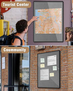 Mifuro 38"x28" Enclosed Bulletin Board, Lockable Weather-Resistant Aluminum Cork Noticeboard for Hospital School & Office, Black Frame w/Grey Flet