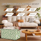 Vintage Groovy Flowers Storage Basket Large 17x11.5x10.5 Inche-Collapsible Fabric Organizer Bin with Handles for Living Room,Bedroom,Blankets-Decorative Hamper with 70s Retro Floral Design-Single Pack