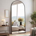 Floor Full Length Mirror, Arched Mirrors Full Length 76"x34" Freestanding Large & with Aluminum Frame&Wall Mounted & Hanging or Leaning& Full Body Mirror for Bedroom, Black