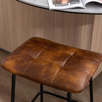 DUHOME 24” Square Tufted Counter Bar Stools Set of 2, Breathable Faux Leather Upholstered Barstool with Footrest, Backless Stool for Kitchen Counter Island Bar, YellowishBrown