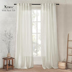 XTMYI 86 Inch Linen Curtains,2 Panels Set Semi Sheer Boho Back Tab Pleated Rod Pocket Curtain Drapes for Living Room Bedroom,Cream Ivory,40x86 in Long
