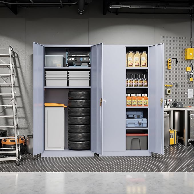 Pataku Metal Storage Cabinet, 72" Garage Cabinet with Doors and Shelves Lockable Steel Multifunctional Cabinets, File Cabinets for Home, Office, Warehouse(Dark Grey)