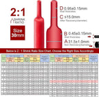 Chanzon 2:1 Ratio - 80Ft Roll - 1-3/16" (30mm) Heat Shrink Tubing 2:1(25M Total Length) Red Polyolefin Sleeving Wrap Shrinking 2 to 1 1pcs