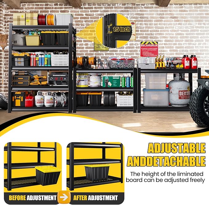 72”H*46”W Metal Garage Shelving Unit, Heavy Duty 5-Tier Garage Storage Shelves, 3000 lbs Large Industrial Shelving, Adjustable Wire Shelves Utility Rack Shelf, Steel Shelving for Warehouse, Black