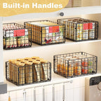 X-cosrack Metal Wire Basket Pantry Baskets Foldable Cabinet Organizers with Handles-6 Pack-12"x9"x6", Food Storage Freezer Organizer Bins for Kitchen Bathroom Laundry Closet Garage - Patent Design