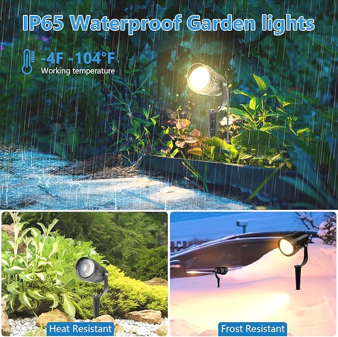 HIBOITEC 12W Spot Lights Outdoor 120V Landscape Lighting Waterproof Spotlight with 4.9ft 3-Plug LED Plug in Landscape Lights for Yard Gardern Decorations 2900K 1Pack