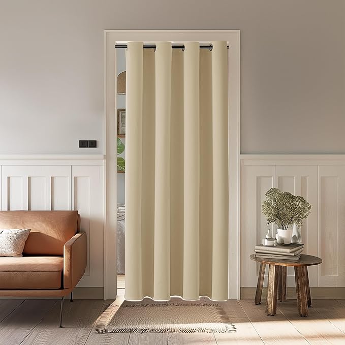 ChrisDowa Blackout Curtains 80 Inches Long for Doorways and Closets, Thermal Insulated Temporary Room Dividers (1 Panel, Biscotti Beige, 52 x 80 Inch)