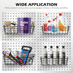 5-Piece Pegboard Baskets Set - Heavy Duty Peg Board Organizer Accessories Bin Set, Premium Black Metal Wire Baskets Tool Shelves, Wall Mount Storage for Garage Workshop Craft Room