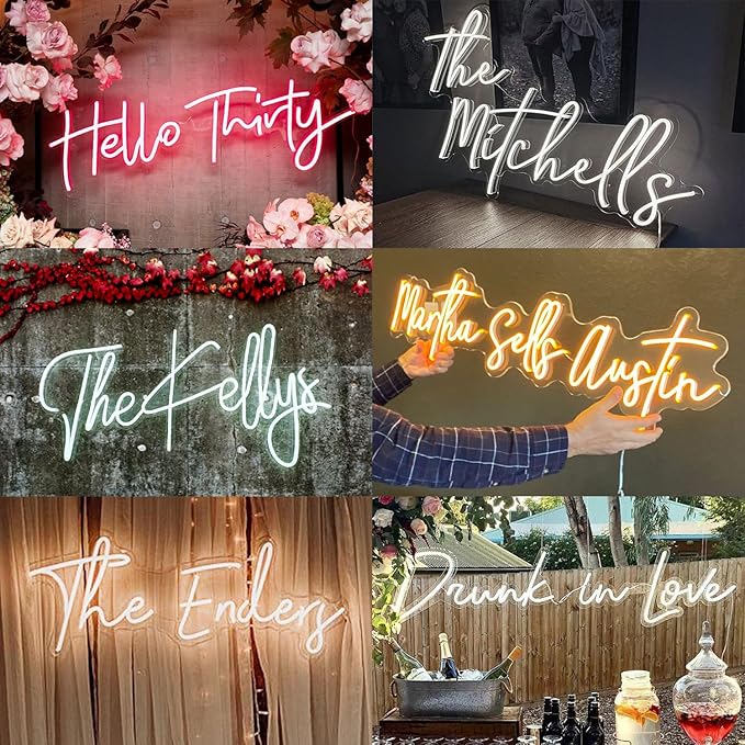 Custom Neon Signs for Wall Décor, Neon Name Sign Personalized for Wedding Birthday Party Event Backdrops, LED Neon Light Signs Customizable for Home Bedroom Shop Bar Salon Decor
