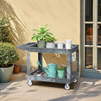 DWVO Service Utility Cart on Wheels, 550 lbs 2 Shelf Heavy Duty Rolling Carts, 45 x 25 in Plastic Cart Work Carts with Wheels for Warehouse Garage School & Office, Cleaning