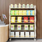 Commercial Supermarket Display Cart - 5-Tier Industrial Slanted Rolling Shelves Metal Storage Rack for Retail Store, Warehouse & Home Use, 66LBs/Tier Tool-Free Setup