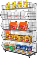 5 Tier Retail Display Rack, Rolling Storage Rack 5 Layers 35.43*16.93*53.54in Metal Display Shelf Fruit Vegetable Snack Basket Storage Supplies for Home Store Market (Black, 90*43*136cm)