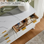 T4TREAM Fluted 8 Drawers Dresser, 54" Wide Modern Chest of Drawers with Faux Marble Top, Curved Profile Design, Dresser TV Stand, Wood Drawer Organizer for Bedroom, Living Room, Hallway, Solid White