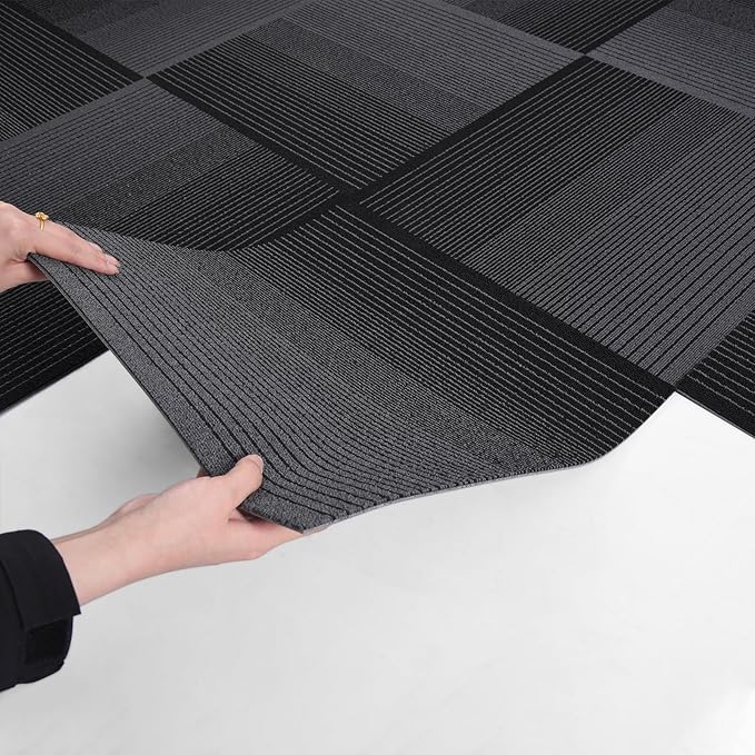 Carpet Tiles, Carpet Squares, Office Carpet Tiles Removable, Carpet Tile Flooring for Basement, 20" x 20" Berber (Loop Pile), Gradient Black, 0.24" Pile Height (12 Tiles, 32 sqft/Box)