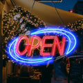 Open Signs for Business,Neon Open Sign Led,32"x 16",Remote Control Open/Closed Bussiness Hour Sign Set,Light for Bar Coffee Salon Store Window,12V/3A Adapter with ON/OFF Switch (Blue/Red Oval)