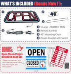Open Signs for Business,32x16 inch Large Bright Open Sign Neon Led Lighted,Remote Control & Flashing Mode for Window Door Bar Coffee Salon Store,ON/OFF Switch B/Y