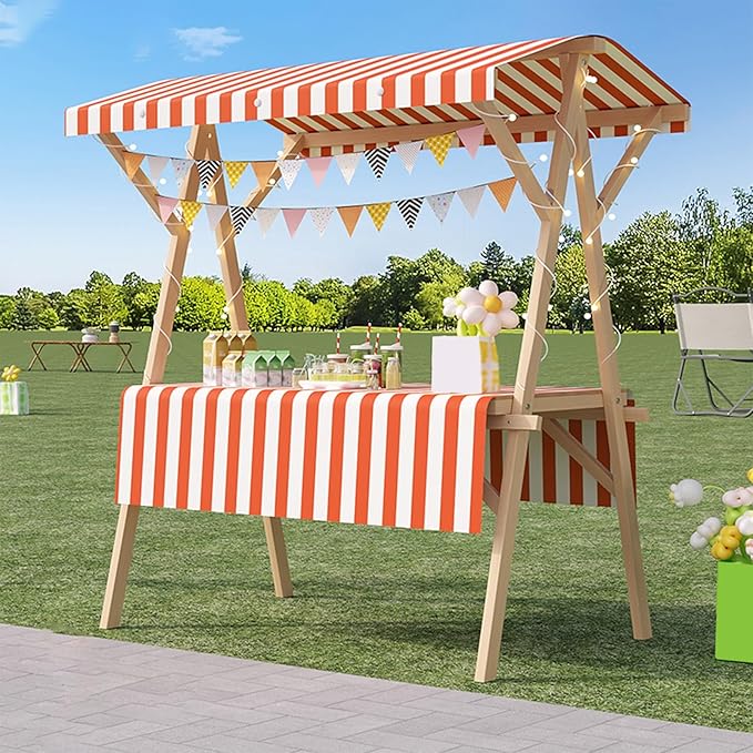 Outdoor Vendor Cart, Portable Cart with Canopy, Movable Stall Display Stand, Foldable Vending Stand Kiosk Display Trolley with Canopy, for Market, Street Food, Events(Orange 1,120cm/47.2in)